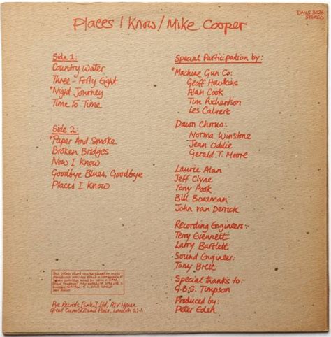 Mike Cooper With The Machine Gun Co And Michael Gibbs Places I Know 中古レコード・中古cdのdisk