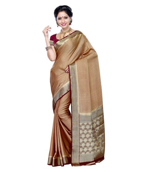 Mimosa Brown And Beige Crepe Saree Buy Mimosa Brown And Beige Crepe