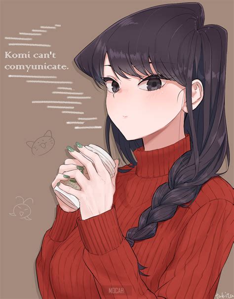 400175 Komi San Wa Comyushou Desu Long Hair Black Hair Red Sweater Blushing Anime Girl