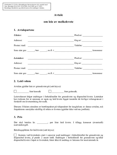 2021 2024 Form NO Avtale Om Leie Av Melkekvote Fill Online Printable