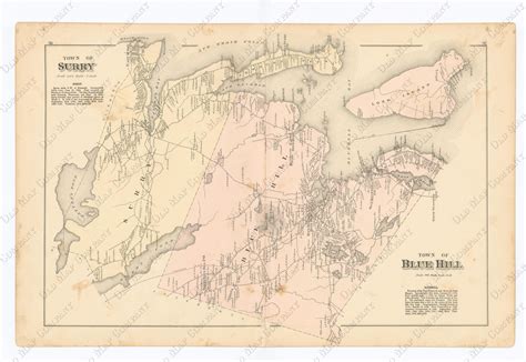 SURRY and BLUE HILL, Maine 1881 Map, Replica or genuine Original