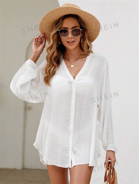 Shein Swim Summer Beach Solid Button Front Kimono For Sale Australia