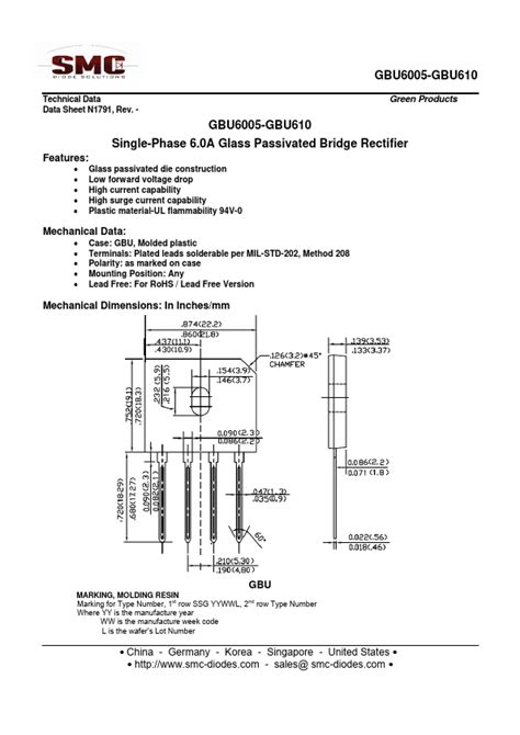 Gbu Datasheet Single Phase A Glass Passivated Bridge Rectifier