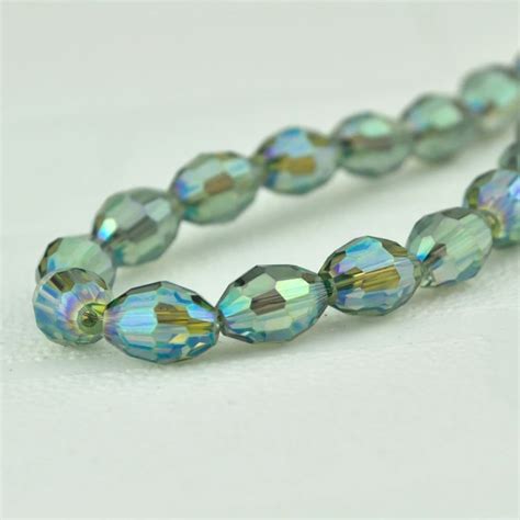 350pcs 8x10mm Oval Shaped Crystal Beads Clear Green Color Crystal Glass Beads Faceted Oval Beads