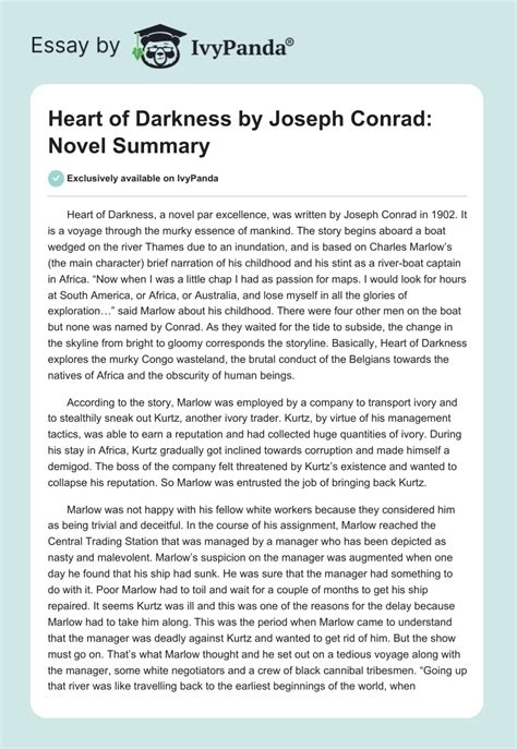 Heart Of Darkness By Joseph Conrad Novel Summary 947 Words Essay