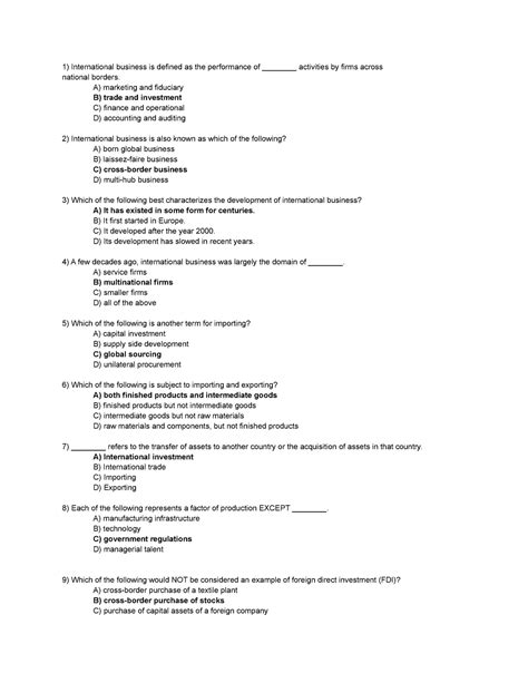 Sample Practice Exam Questions And Answers 1 International Business