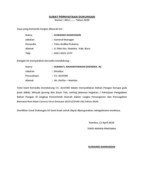 Surat Pernyataan Dukungan Pdf