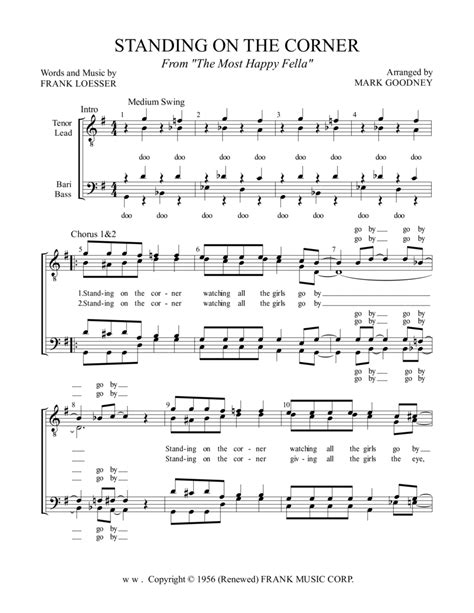 Standing On The Corner By Frank Loesser Ttbb Digital Sheet Music