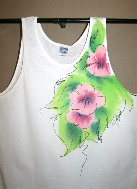 Hand Painted Pink Flowers T Shirt Watercolor Effect Painted Purse