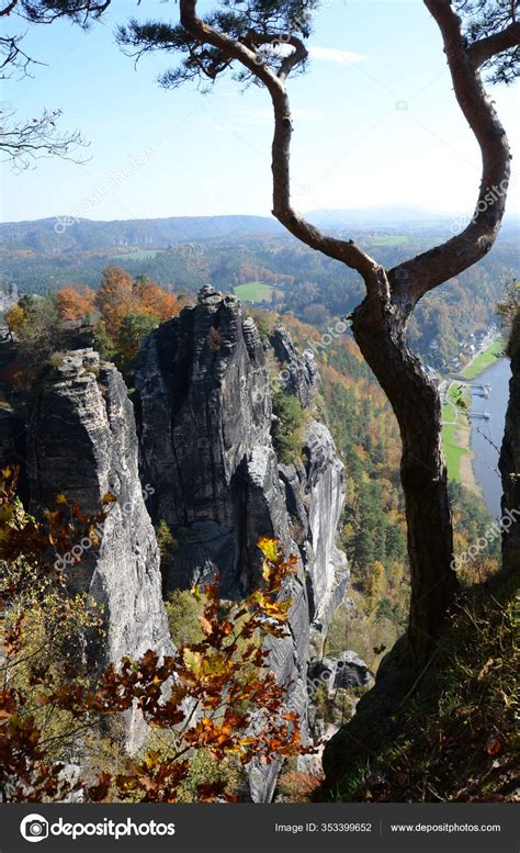 Bastei Basteifelsen Elbe Elbtal River Ship Cargo Ship Rock Rock Stock