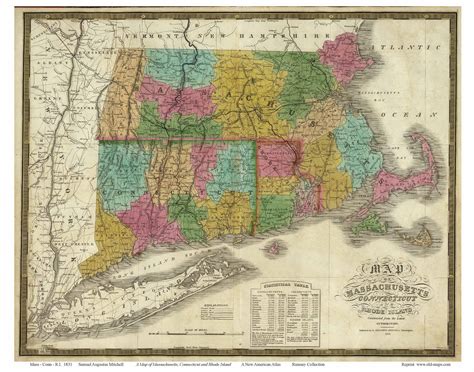 Massachusetts 1831 Mitchell Old State Map Reprint Old Maps