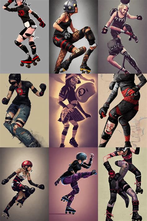 Krea Logo Design Roller Derby Girl Sprinting Cross Over Wearing