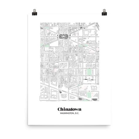 Chinatown Washington Dc Neighborhood Map Wall Art Print City Etsy