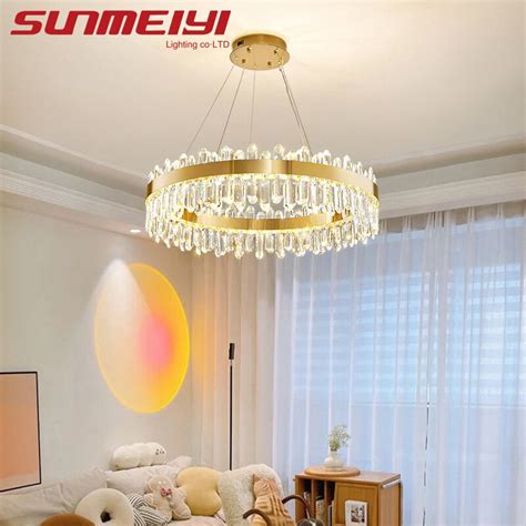 Luxo Moderno Lustre De Cristal Ouro Led Pode Ser Escurecido Pendurado