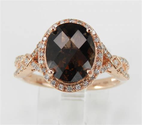 Diamond And Smokey Topaz Halo Engagement Ring Promise Ring Etsy