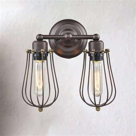 Bronze Oil Rubbed Industrial Wire Cage Wall Sconce 2 Lights Claxy