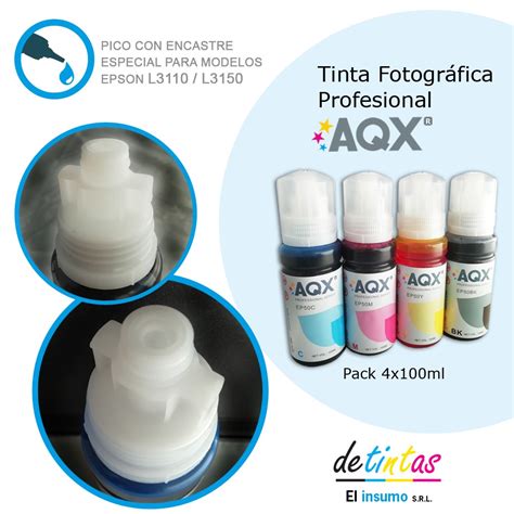 Combo Tinta Fotografica AQX TECH 4 X 100ML Pico Vertedor Para L3110