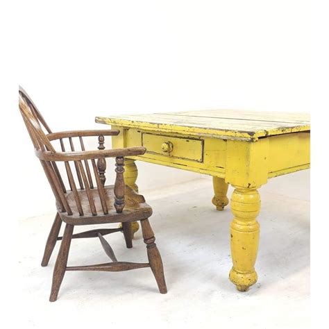 Antique Farmhouse Prep Table With Drawer Yellow Painted Pine Kontrast