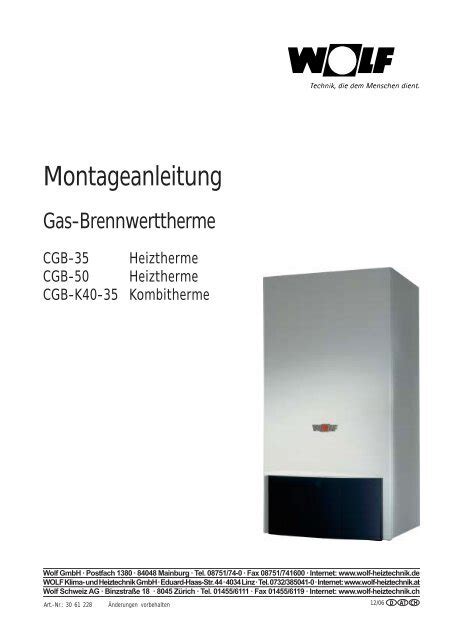 Montageanleitung Cgb Wolf Schweiz Ag