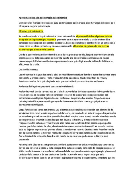 Aproximaciones A La Psicoterapia Psicodinámica Pdf Psicoanálisis