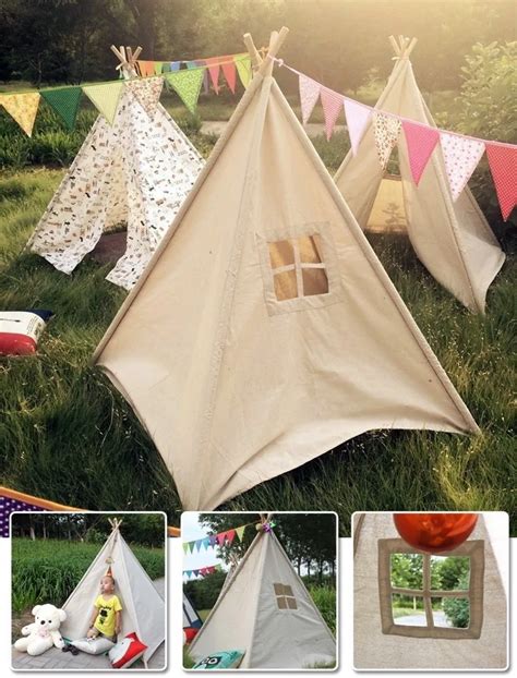 Beige Lino niños indios tienda tipi teepee juego casa tienda para los