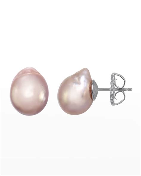 Margo Morrison Small Pink Baroque Pearl Earrings On Sterling Silver