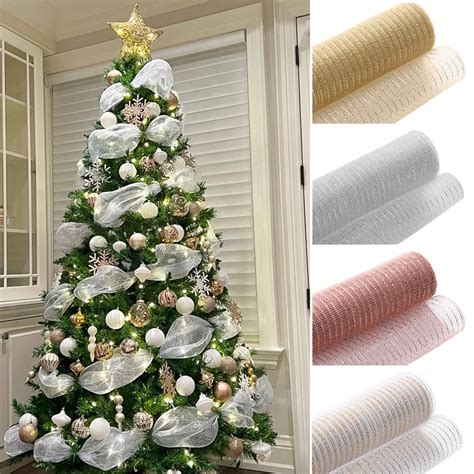 26cm 10 Yards Gold Rose Gold Christmas Flower Wreath Mesh DIY Xmas Tree