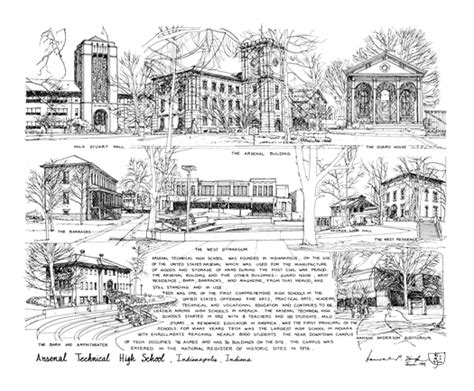 Arsenal Technical High School — a pen and ink drawing by K.P. Singh