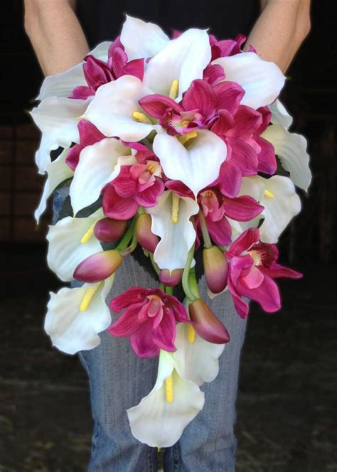 White Calla Lily And Pink Orchid Cascading Bride Bouquet 2550363