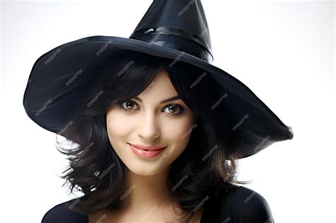 Premium Ai Image Portrait Of Young Happy Smiling Woman In Witch Hat