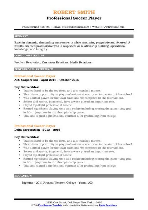 Professional Soccer Player Resume Samples Qwikresume