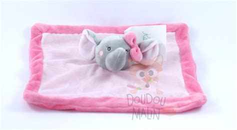 KImbaloo doudou plat éléphant rose fleur