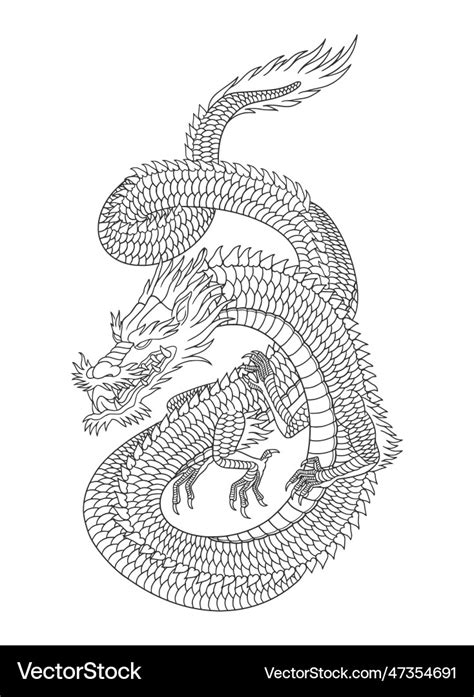 Line art of japanese dragon isolated on white back