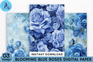 Blooming Blue Roses Digital Paper Graphic By Digital Art Creative