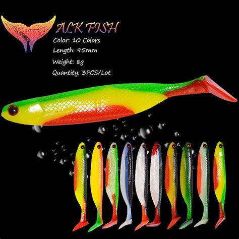 WALK FISH 3Pcs Lot 95mm 8g 3D Eye Silicone Soft Bait Lure Paddle T Tail