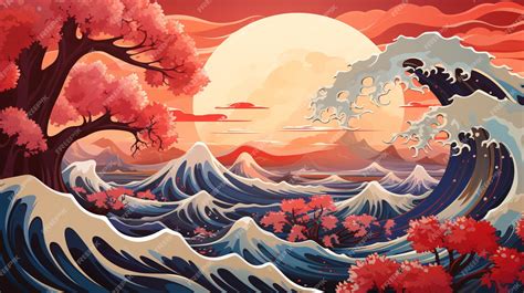 Premium Photo | The great wave off kanagawa painting reproduction ...