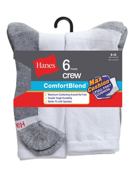 Mc106 Hanes Comfortblend Men`s 6 Pack Max Cushion Crew Sock