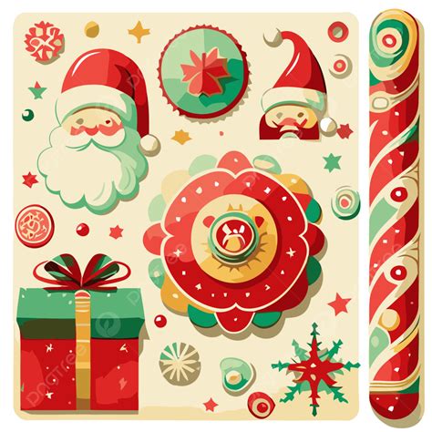 Christmas Wrapping Paper Vector, Sticker Clipart Retro Design Christmas ...