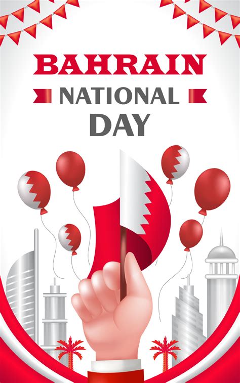 Bahrain National Day 3d Illustration Of Hand Holding Flag With