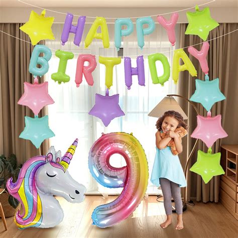 Amazon.com: Large number 9 balloon 9th birthday unicorn birthday ...