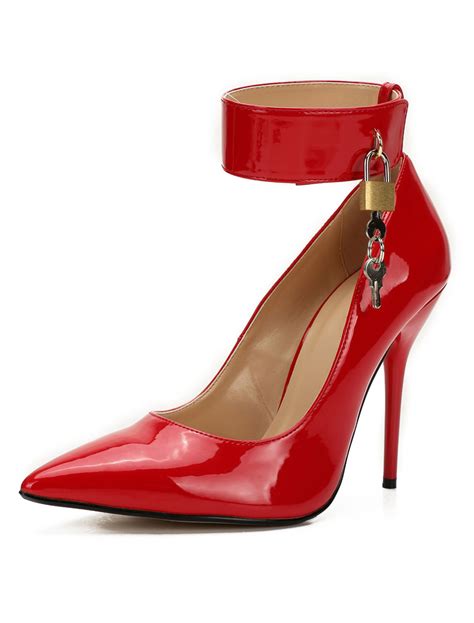 Red Sexy Shoes High Heels Pointed Toe Metal Detail Stiletto Heel Ankle ...