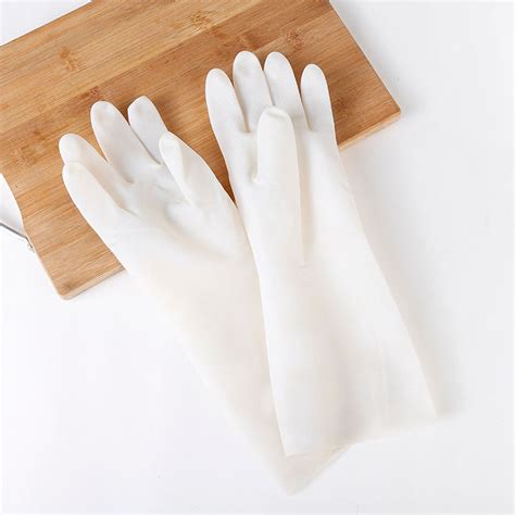 1 Pair Durable Waterproof Household Glove Dishwashing Cleaning Rubber Washing Gloves Color White