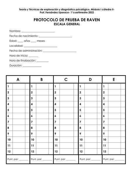 Protocolo Registro De Respuestas Raven Escala Gene Stefany Udocz