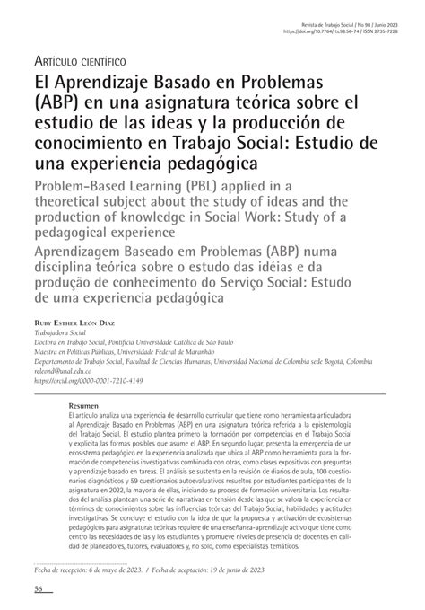 PDF El Aprendizaje Basado En Problemas ABP En Una Asignatura