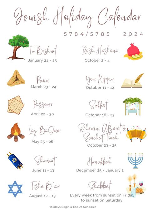 Jewish Holiday Calendar Hebrew Calendar Jewish Calendar