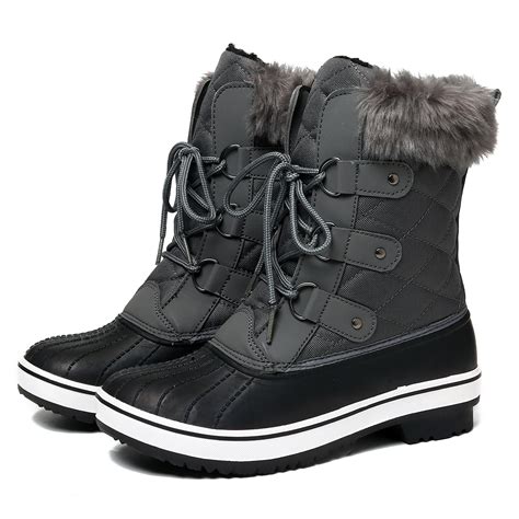 Gracosy Snow Boots For Women Winter Fur Lined Warm Mid Calf Waterproof Hiking L