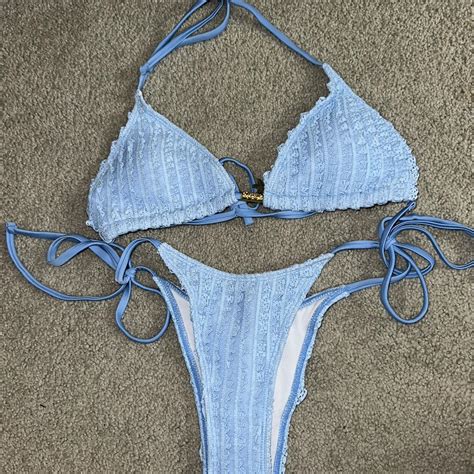 Blue Bikini Set With Tie Bottoms Beachyvibes Depop