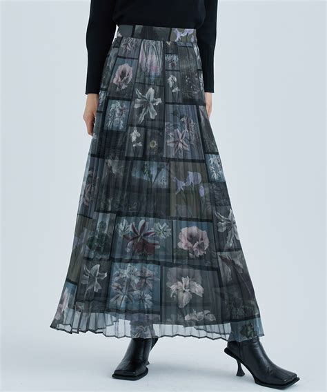 Flower Patchwork Pleated Skirt S Black Ameri Womens Studious Online