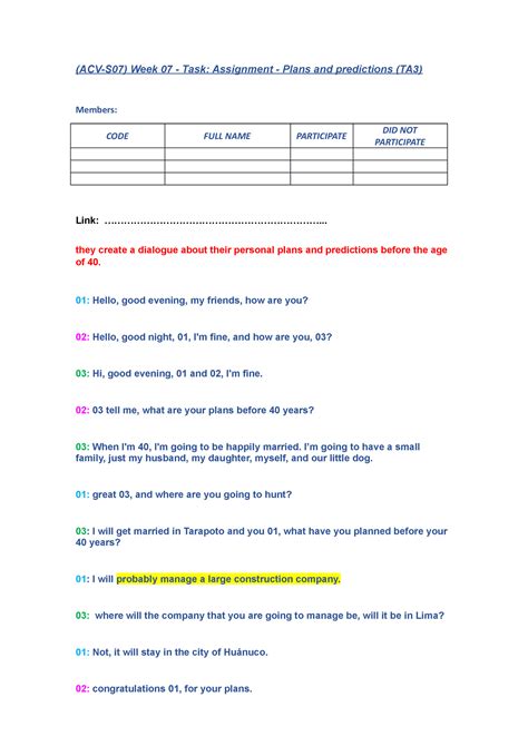 Task Assignment Plans And Predictions Ingles IV ACV S07 Week 07