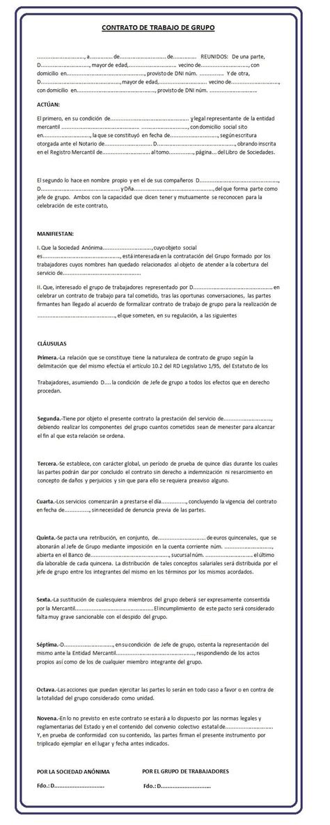 Modelo De Contrato De Trabajo Por Grupo Con Imágenes Contrato